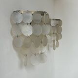 Pair of vintage mother-of-pearl and metal wall lights, France 1950s