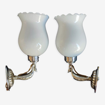Pair of vintage opaline wall lamps