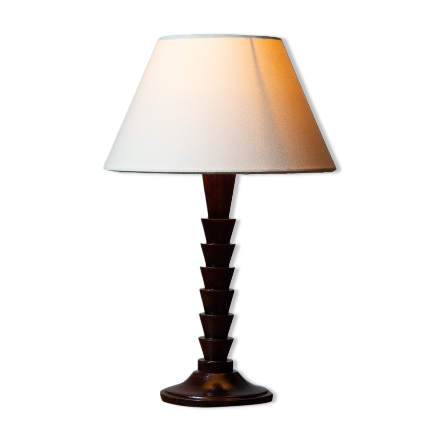 Modernist walnut wood table lamp - 70s