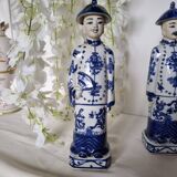 Pair of vintage Chinese blue and white porcelain figurines depicting