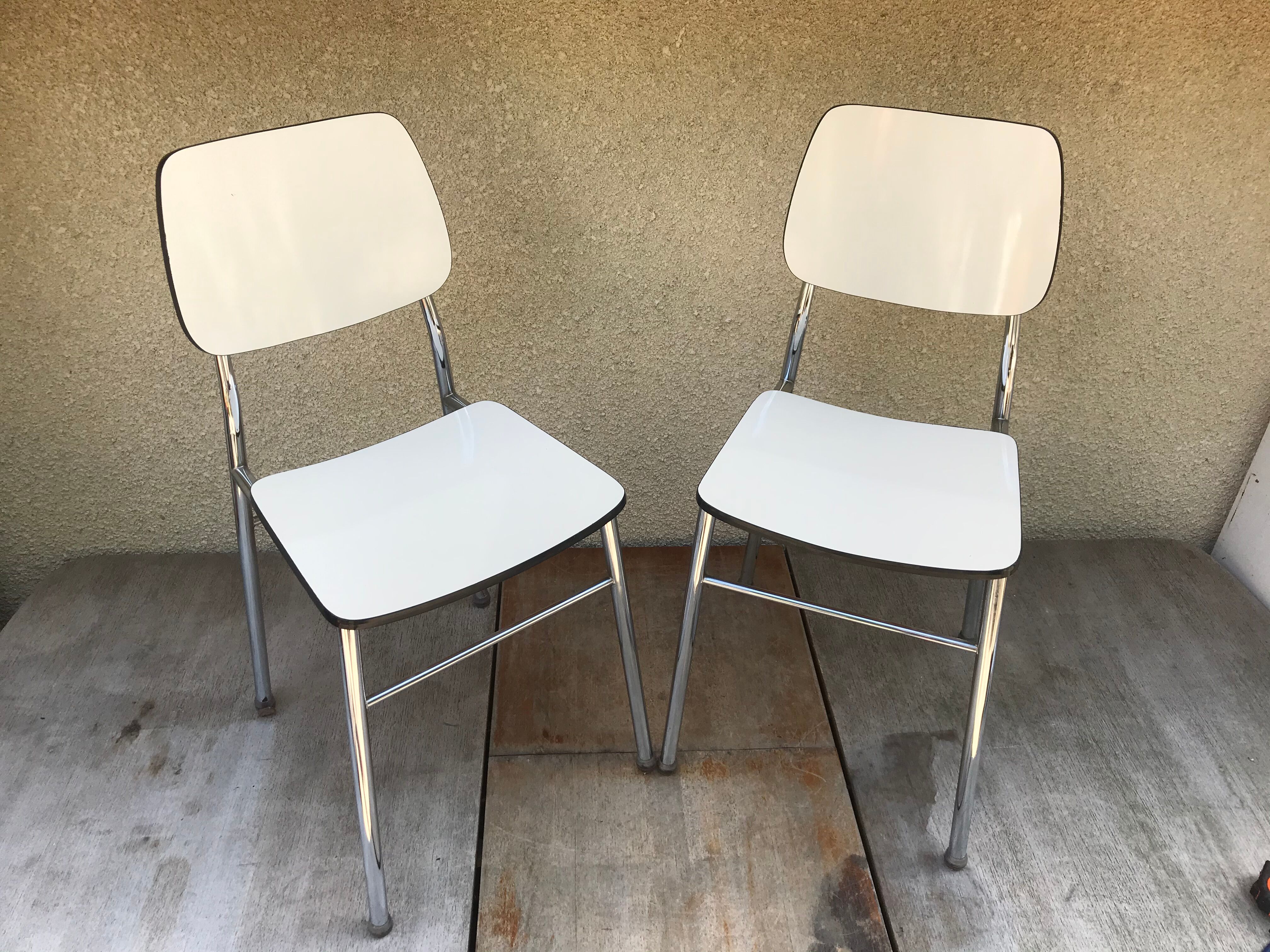 Pair of Old Metal Chromé Chairs - Vintage White Formica