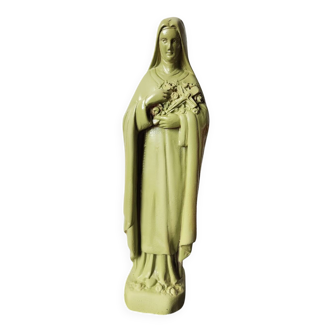 Ancient statue of Saint Thérèse of Lisieux – patinated olive green plaster