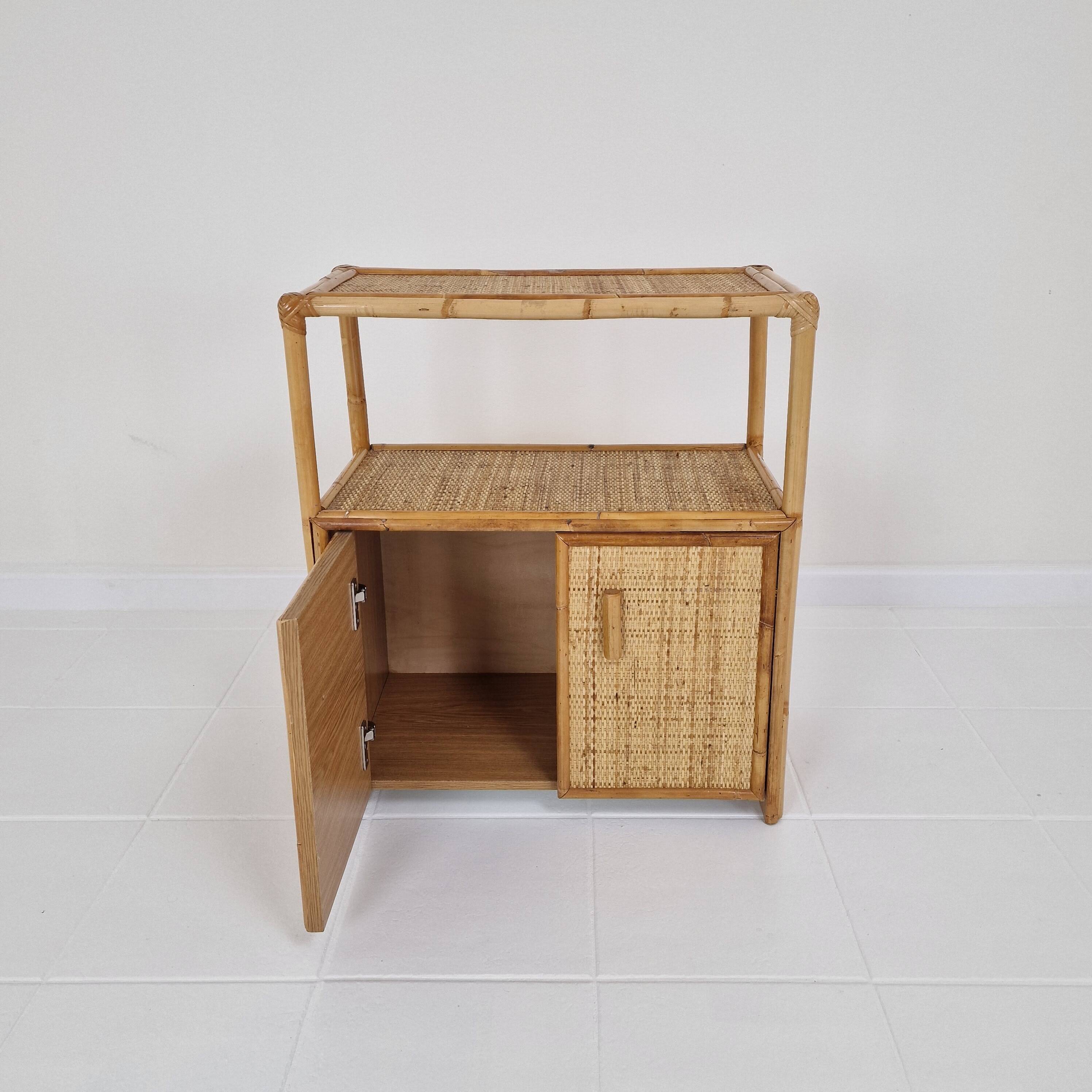 Italian Bamboo and Rattan Cabinet or Bed Side Table, 1980s