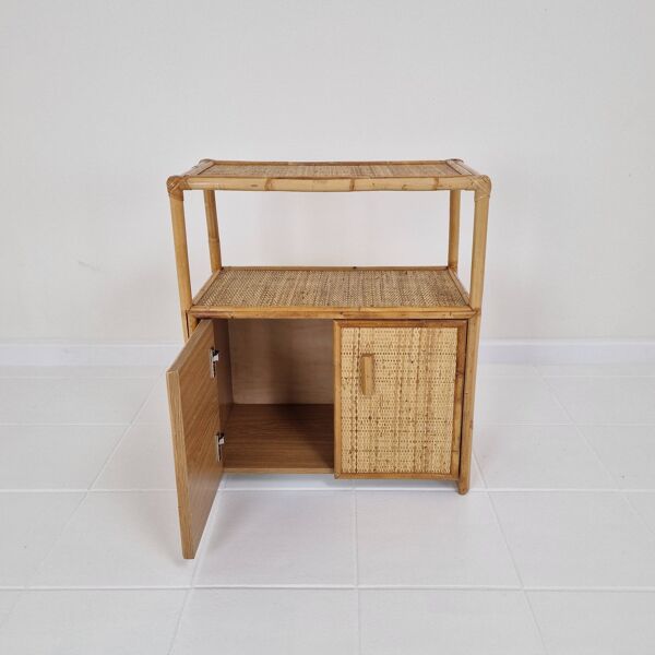 Italian Bamboo and Rattan Cabinet or Bed Side Table, 1980s