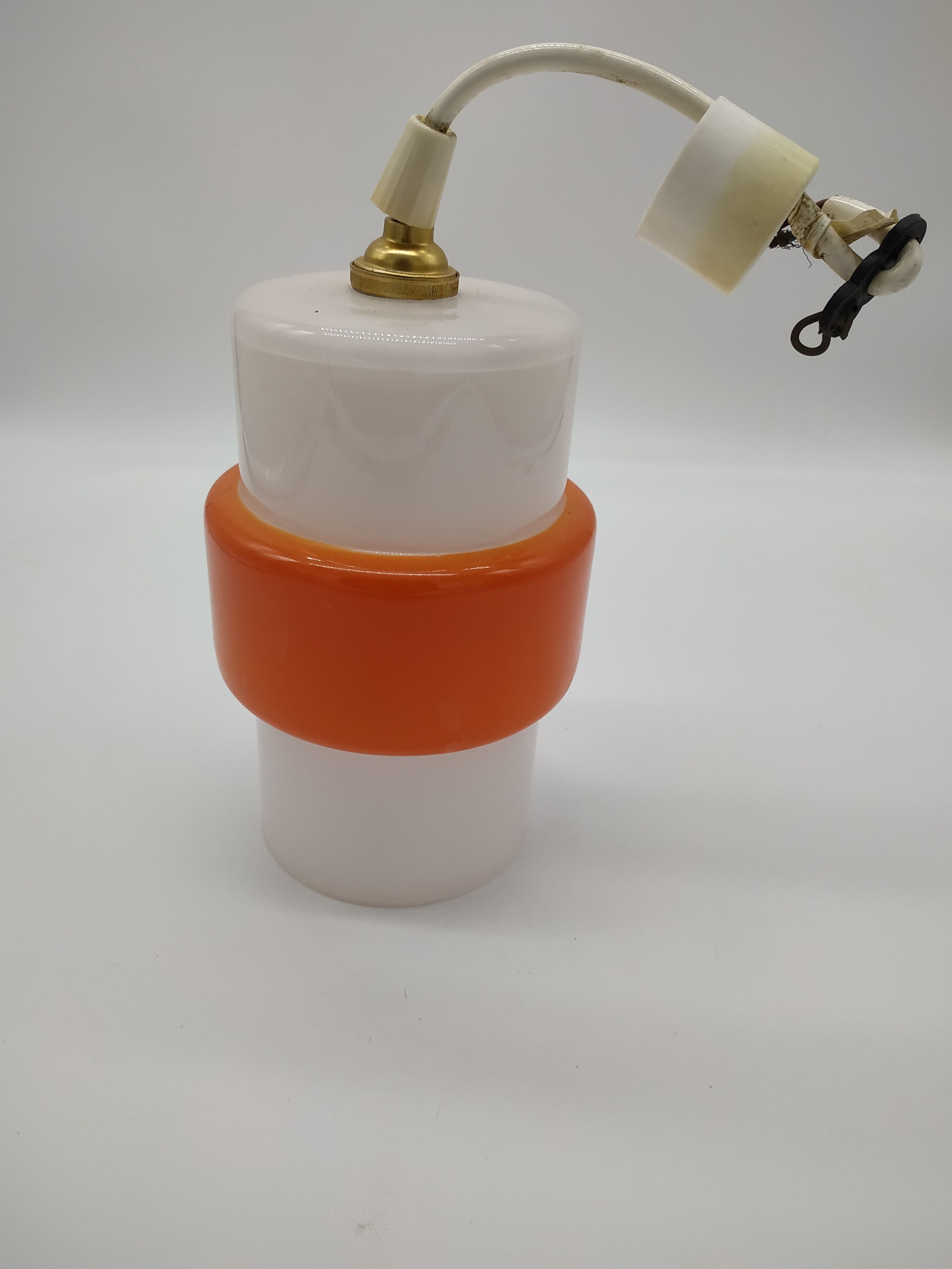 Vintage suspension lamp in white and orange opaline