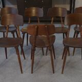 Set of 7 oak and beech plywood chairs