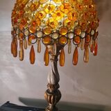 1970 lamp, patinated painted wood, and amber acrylic lampshade 70x28 elec ok;