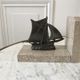 Pair of bookends boats in marble and steel 50s
