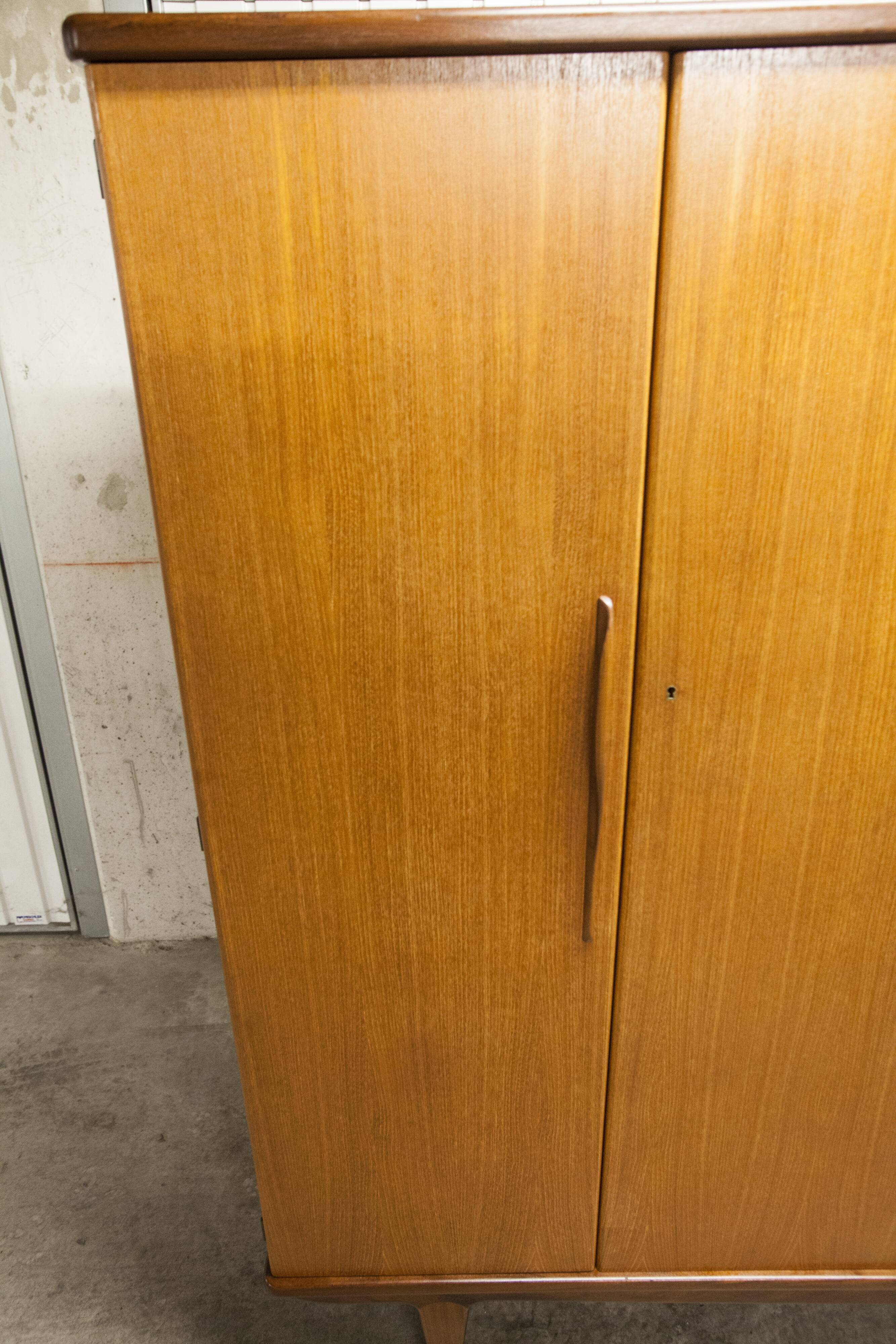Scandinavian wardrobe 1960 teak 4 doors, 3 drawers, 2keys