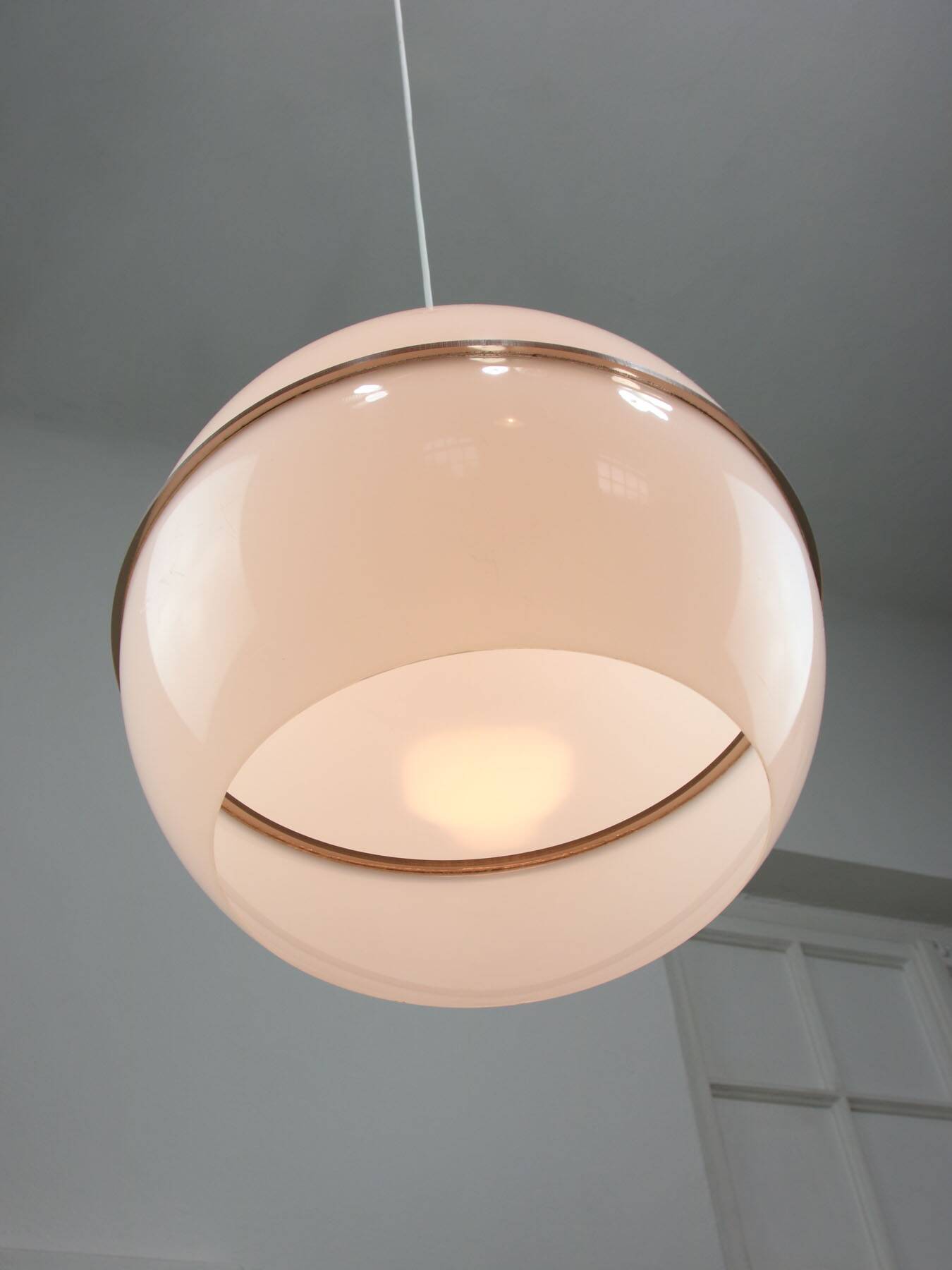 Italian Space Age Pendant Lamp in Plexiglass and Brass, 1970s