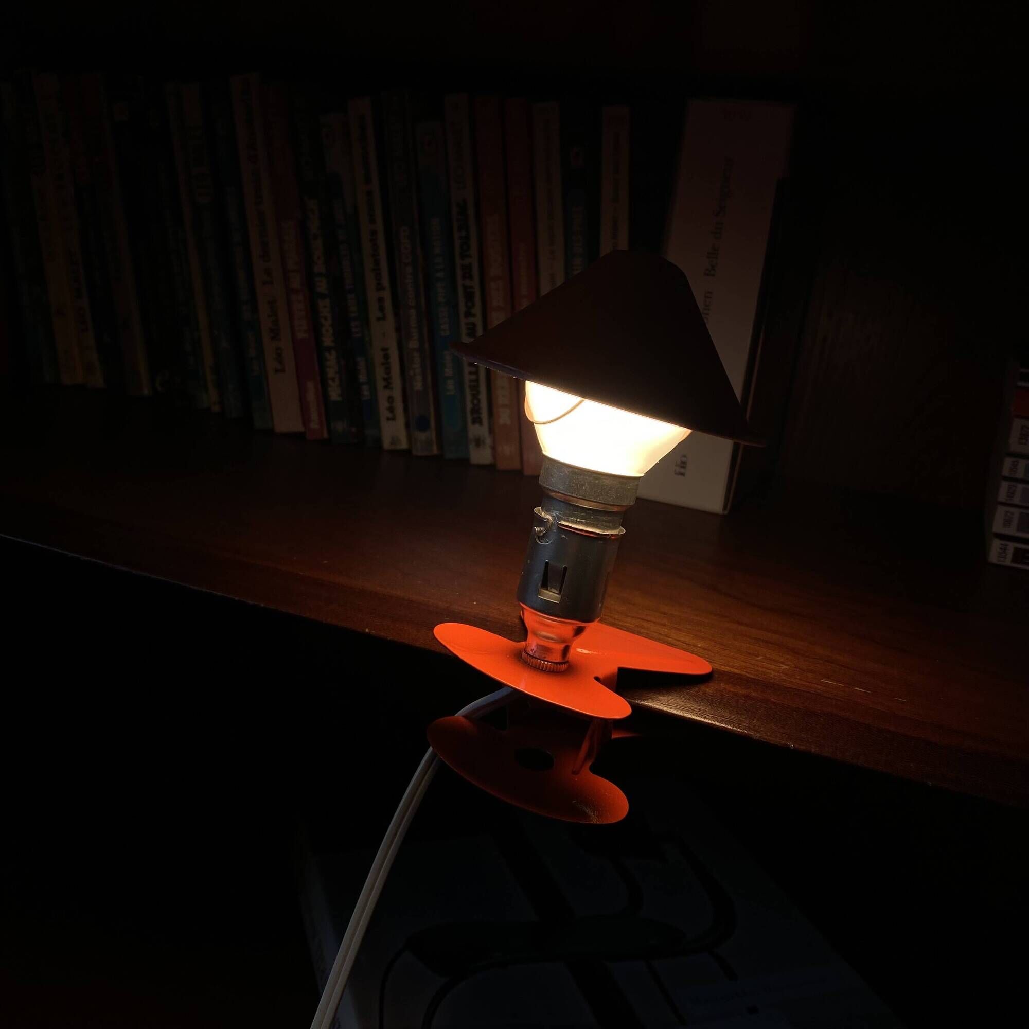 Small orange metal mushroom clip lamp vintage night light