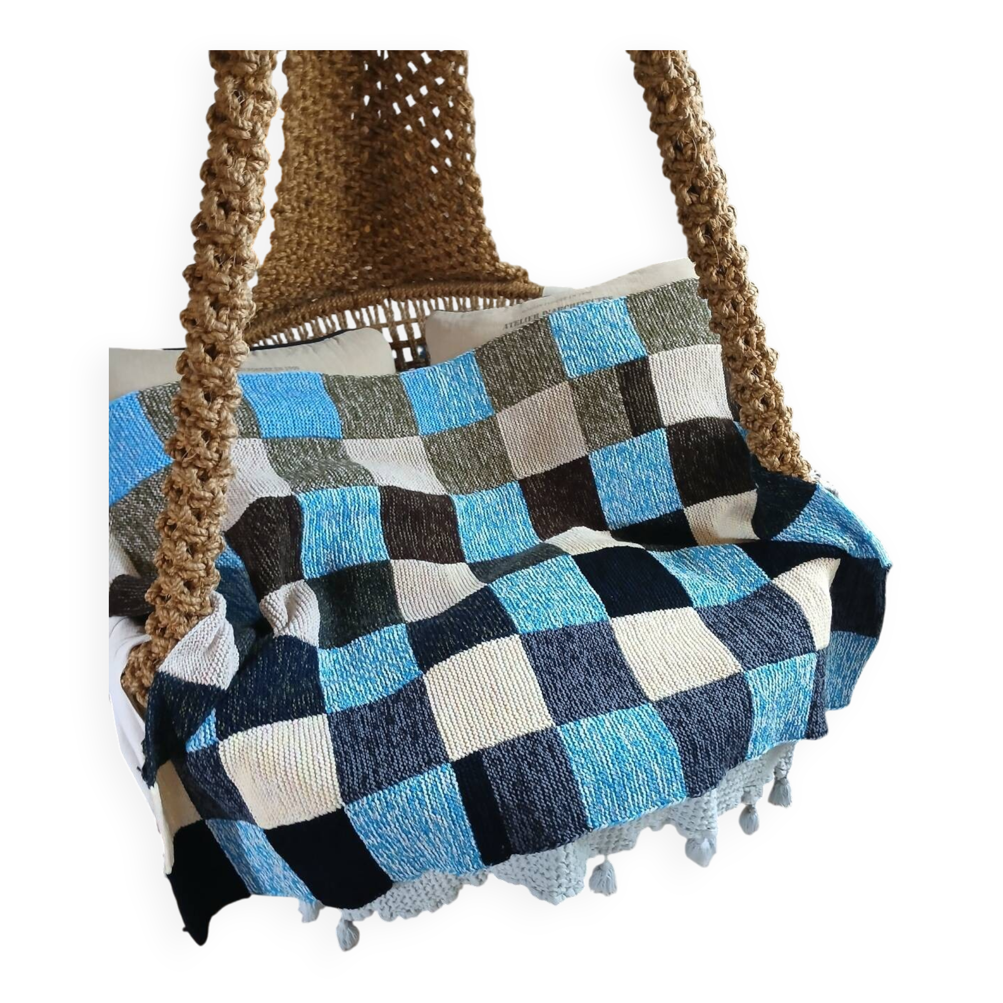 Hand knitted patchwork plaid