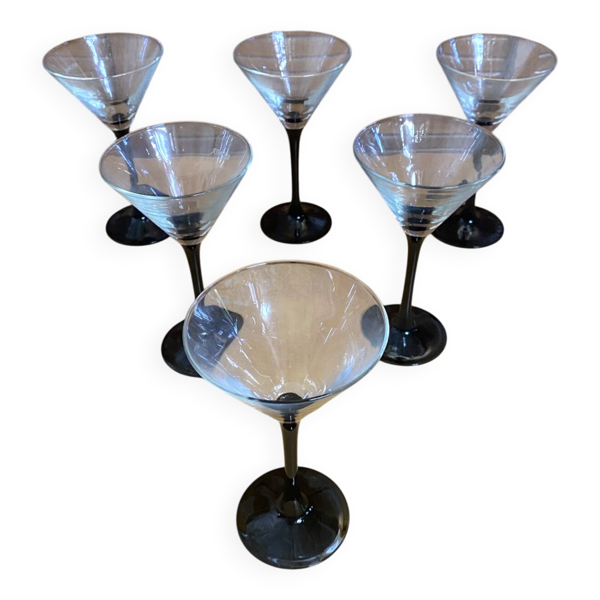 Set of 6 LUMINARC Domino Cocktail Glasses + Black Opaline Vintage