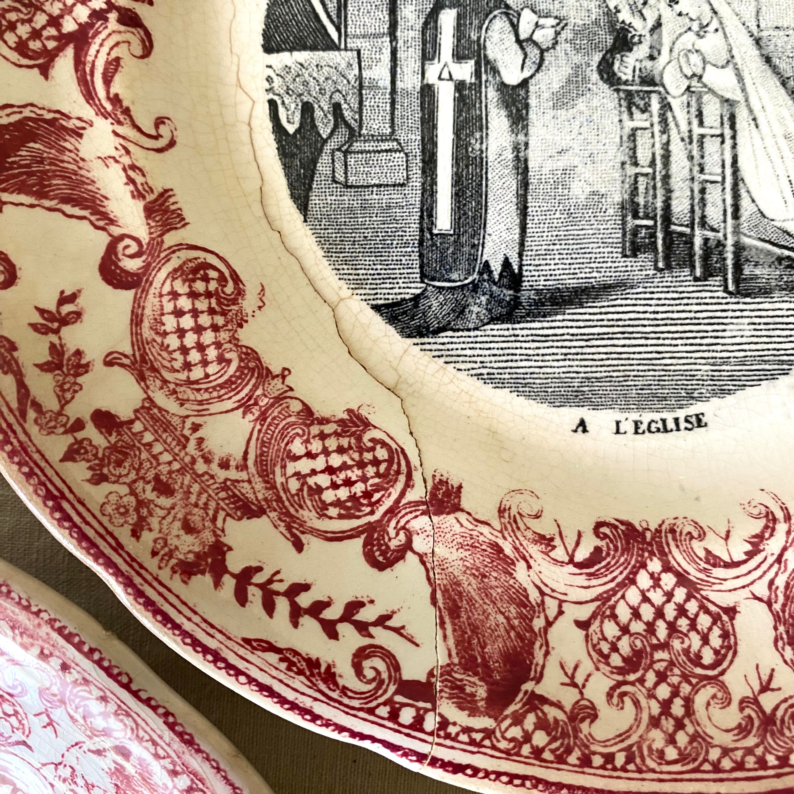 Old talking plates Gien "a wedding in the countryside"
