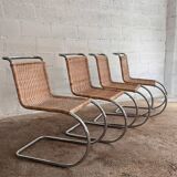 Ensemble de 4 chaises mr10 en rotin de mies van der rohe