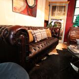 Real chesterfield sofa in dark brown tins