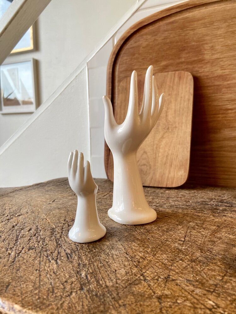 Pair of hand vases in white earthenware