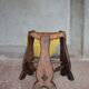 Wood and rush tripod stool, vintage stool, Gothic style stool