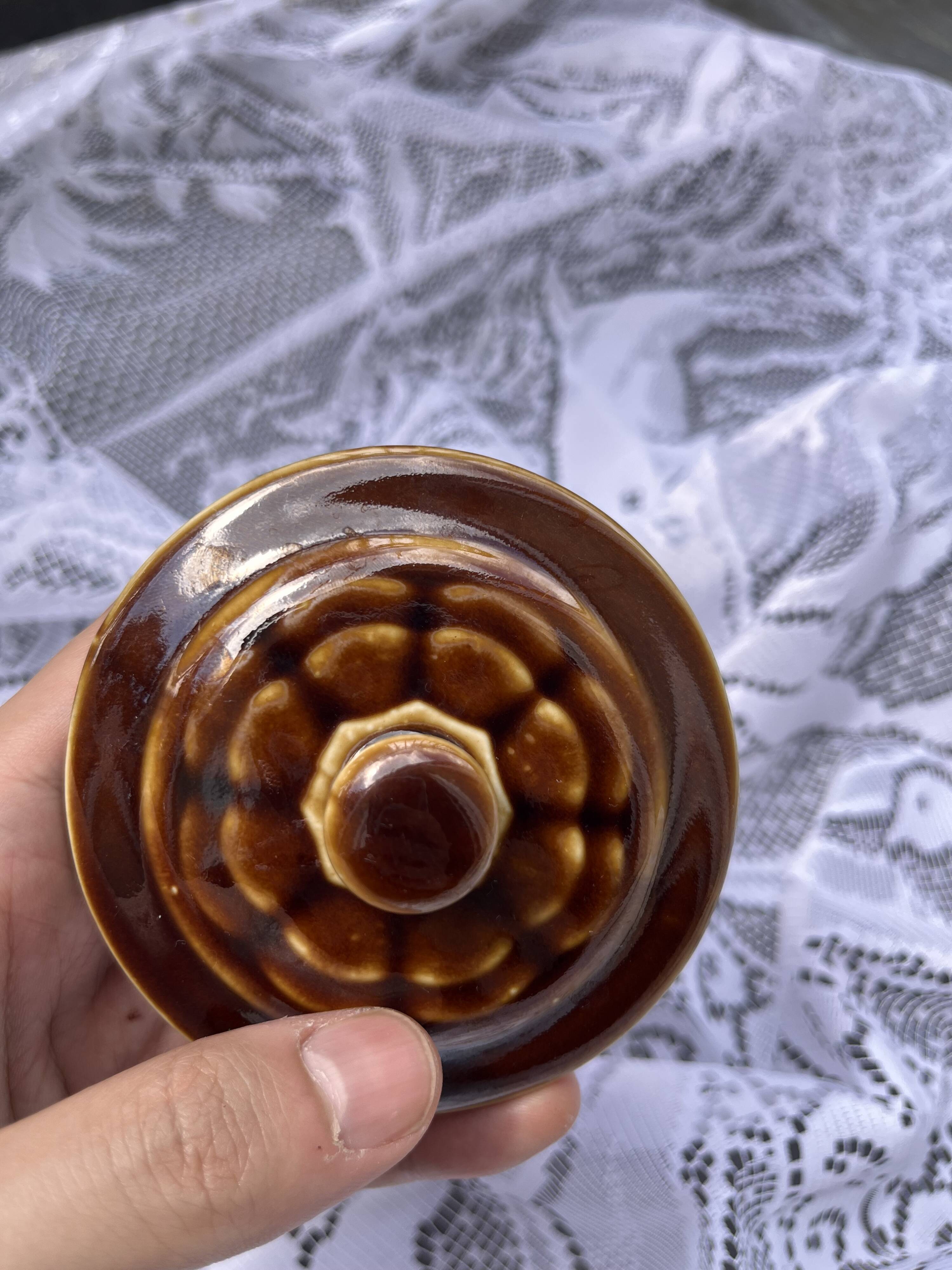 Vintage Belgian earthenware sugar bowl