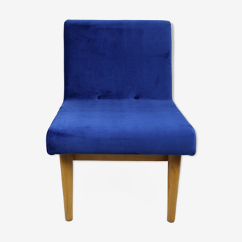 Vintage Blue Velvet Lounge Chair, 1970s