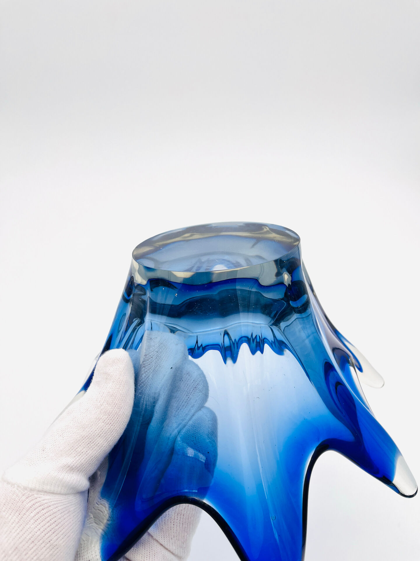 Large Bohemian Crystal Coupe Hospodka Blue Sommerso 1960