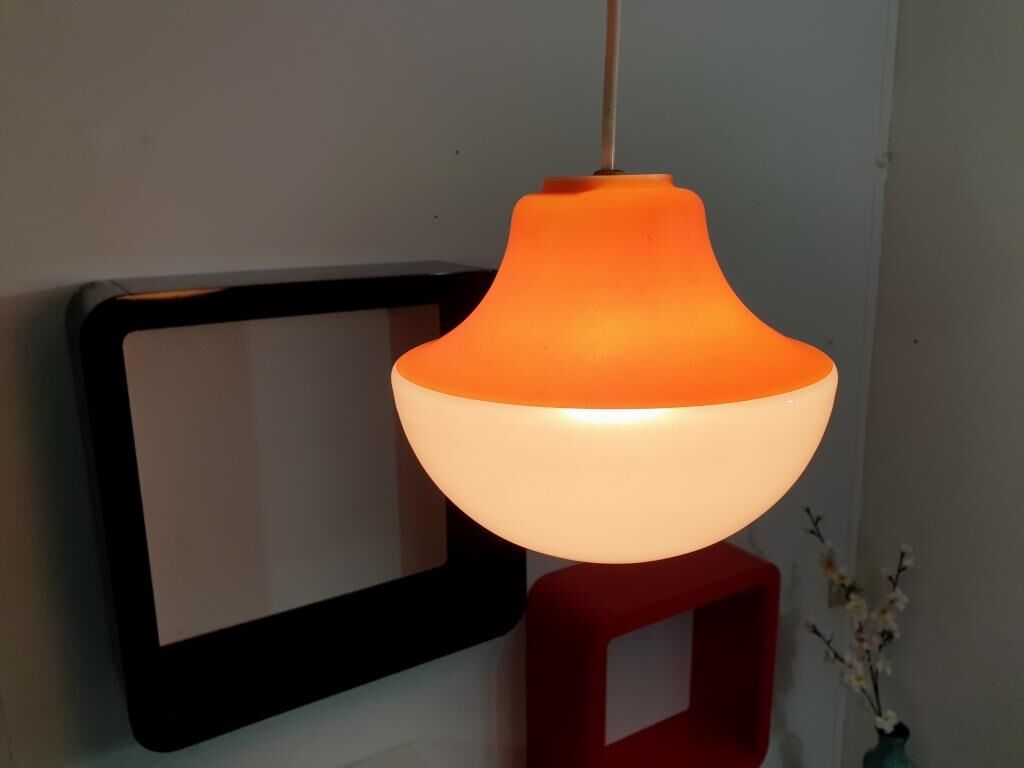 Vintage pendant lamp Orange and white - Vintage chandelier orange and white