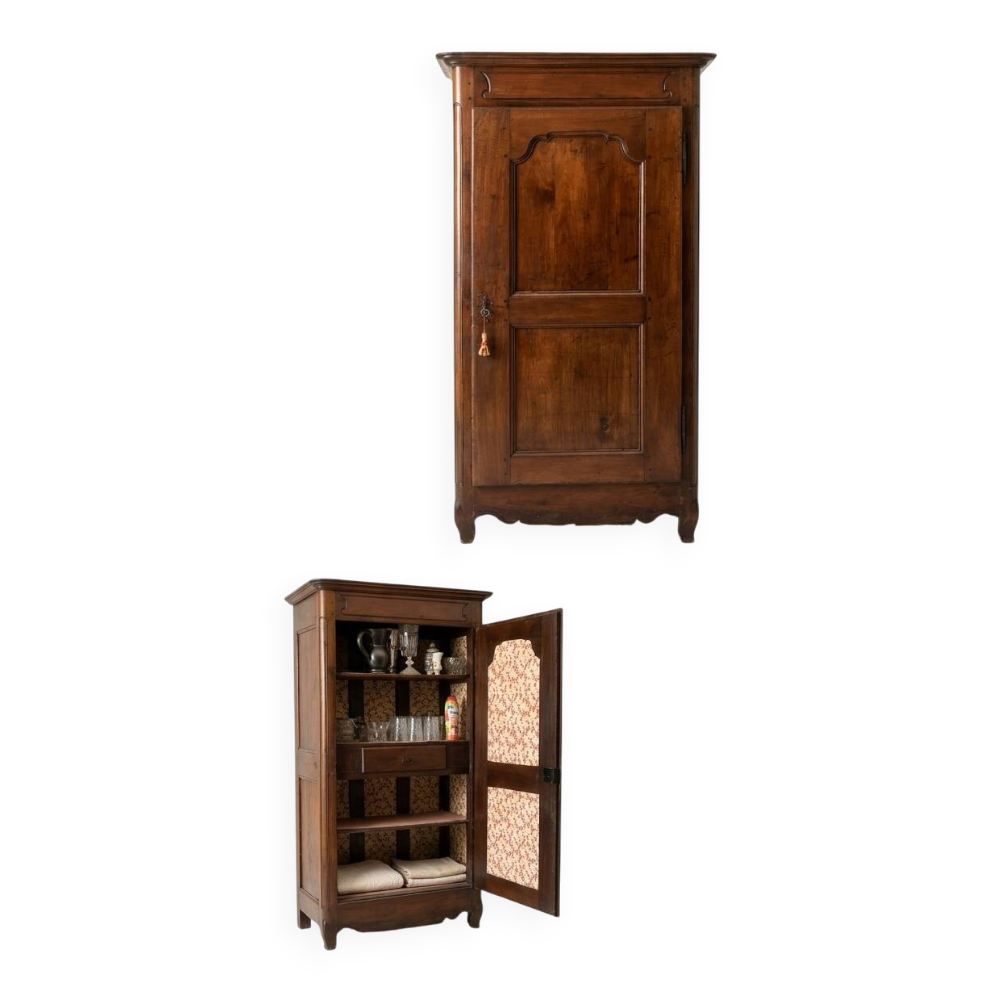 Antique wardrobe with 1 door, solid wood — provincial Louis XV style — XVI