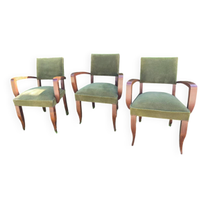 Suite de 3 fauteuils - velours vert