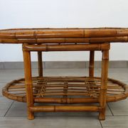 Table basse vintage bambou et osier tressé