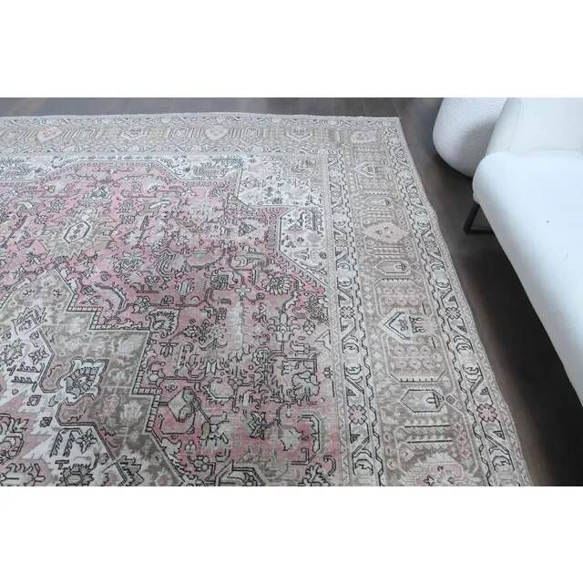 1960s Vintage Persian Handmade Wool Cotton Light Pink Area Rug 285x388