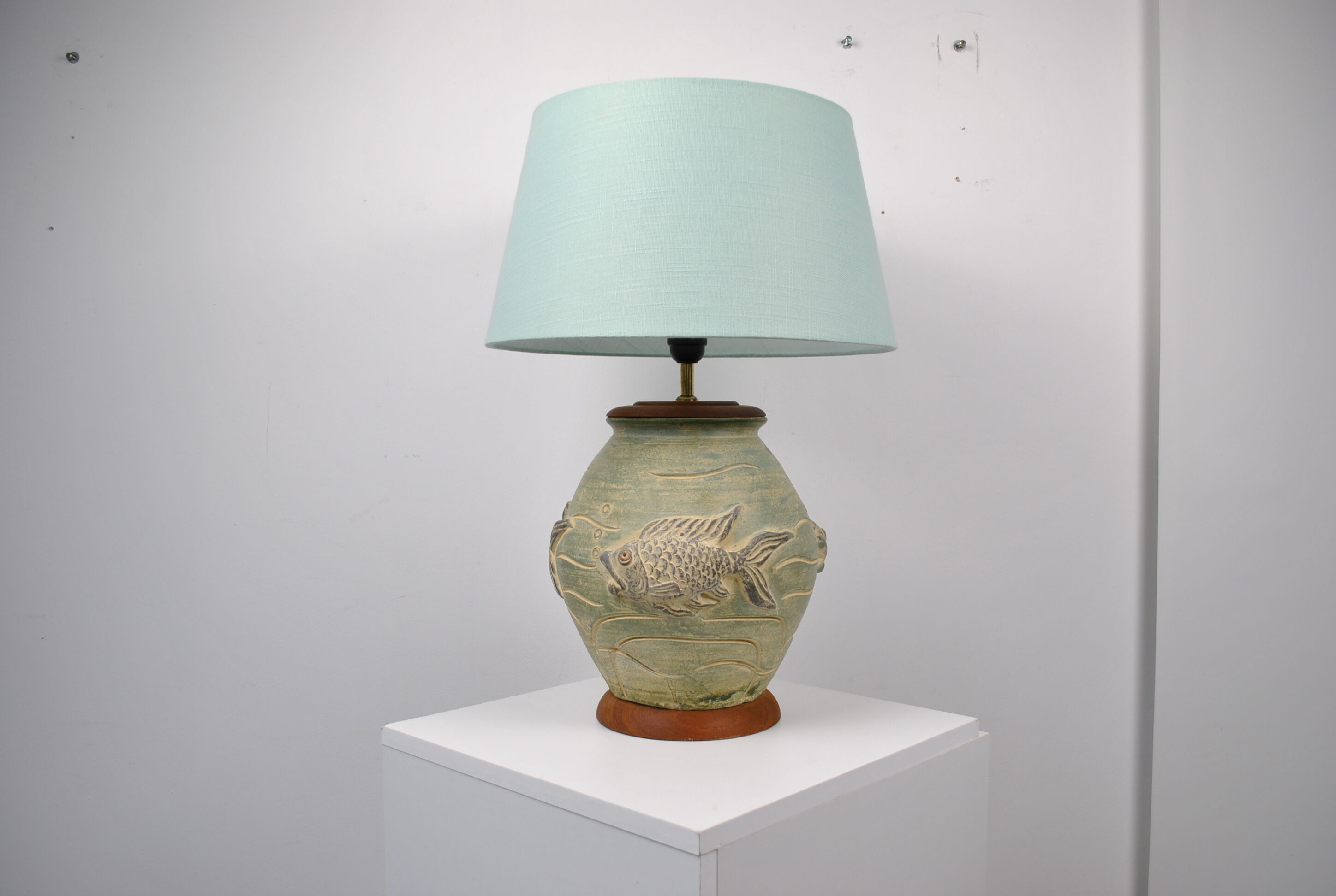 Ceramic lamp decorated fish in relief circa 1970