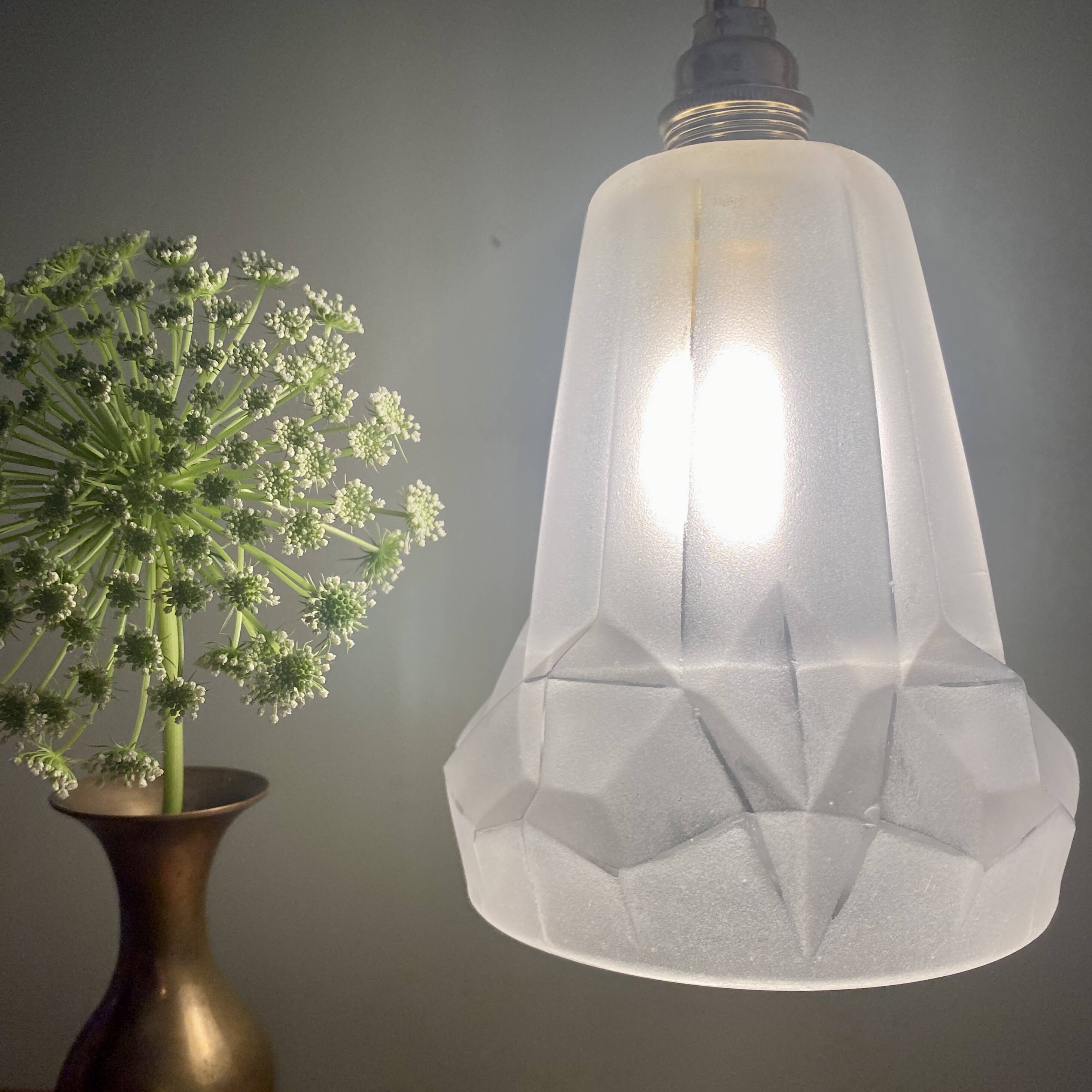 Vintage Art Deco frosted glass tulip pendant light