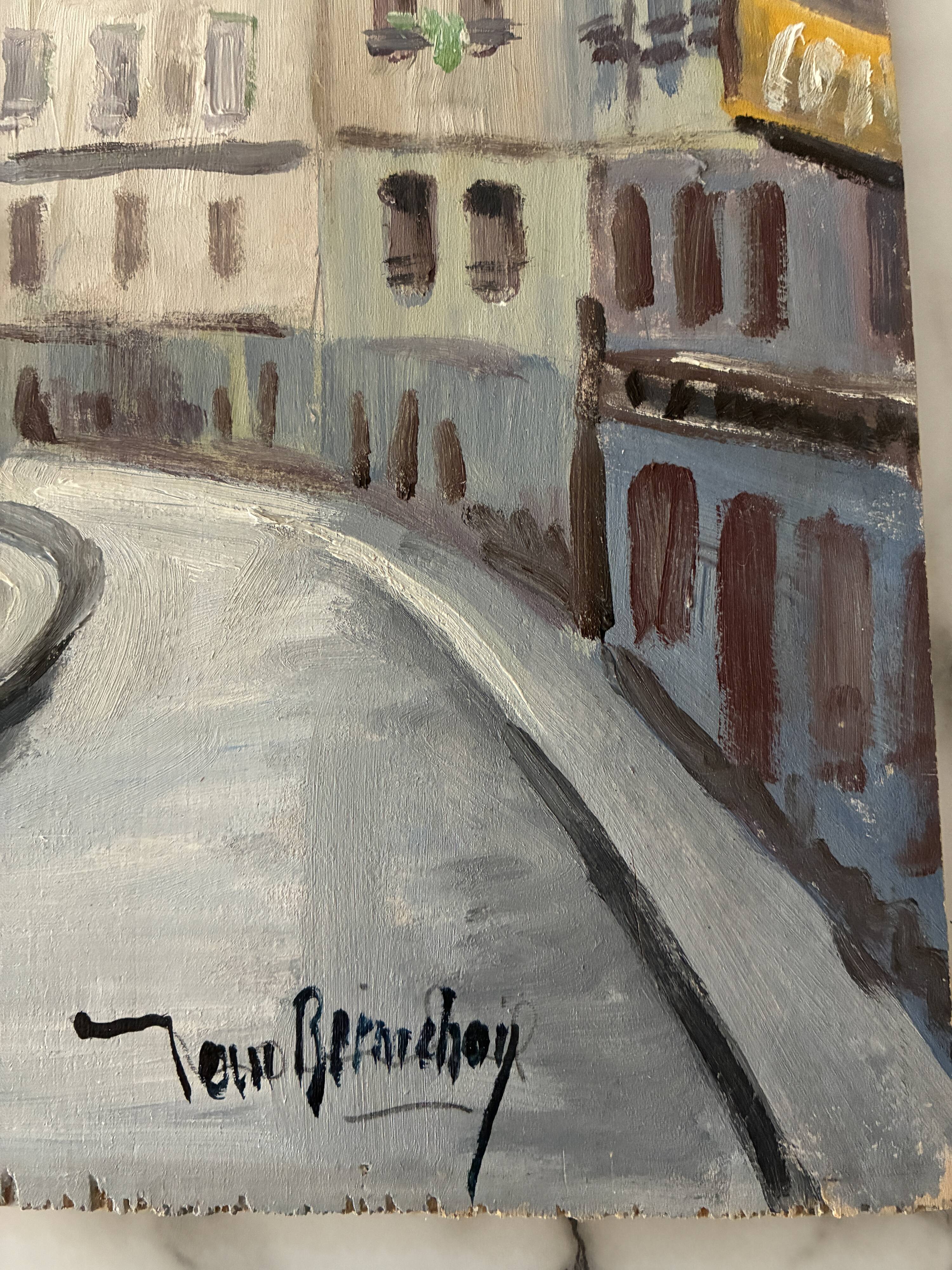 Old painting oil on Isorel "Paris street of the Town Hall"