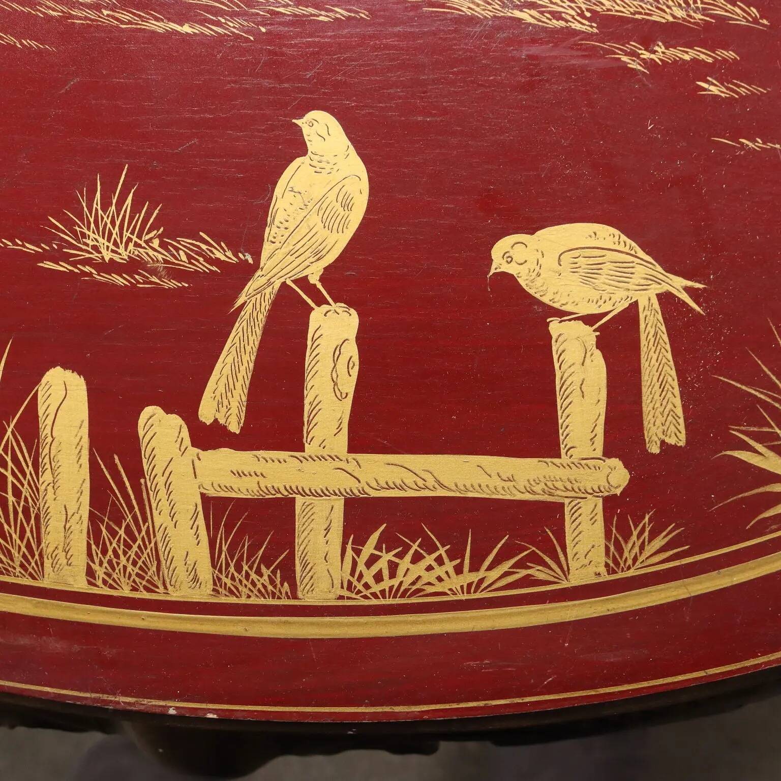 Table basse ancienne en bois laqué chinoiserie, Italie, début XXe siècle
