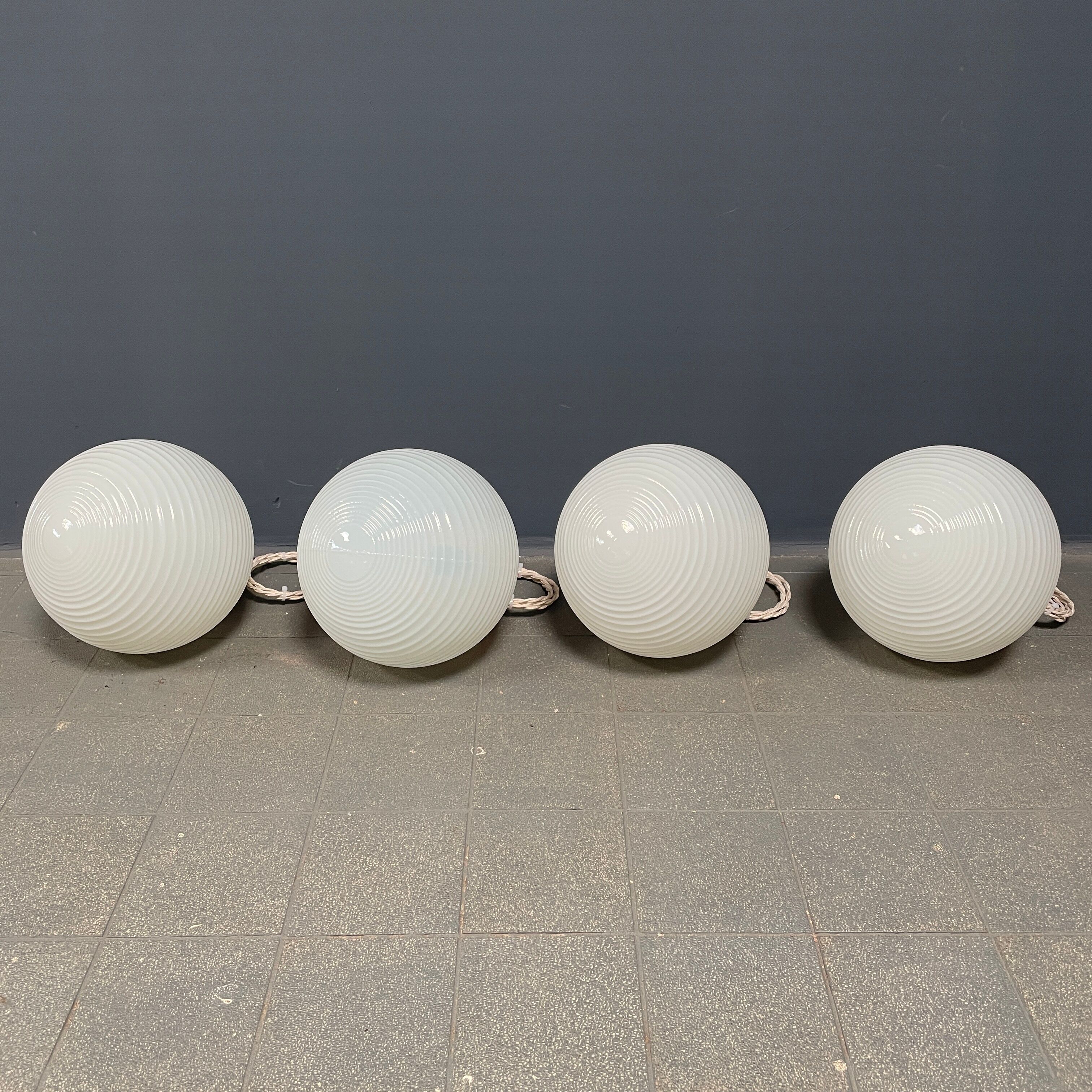 Mother of pearl opaline glass pendant lamps from the 1960s