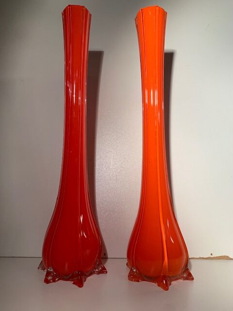 Pair vase soliflore orange glass Murano