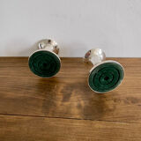 Pair of silver metal candle holders