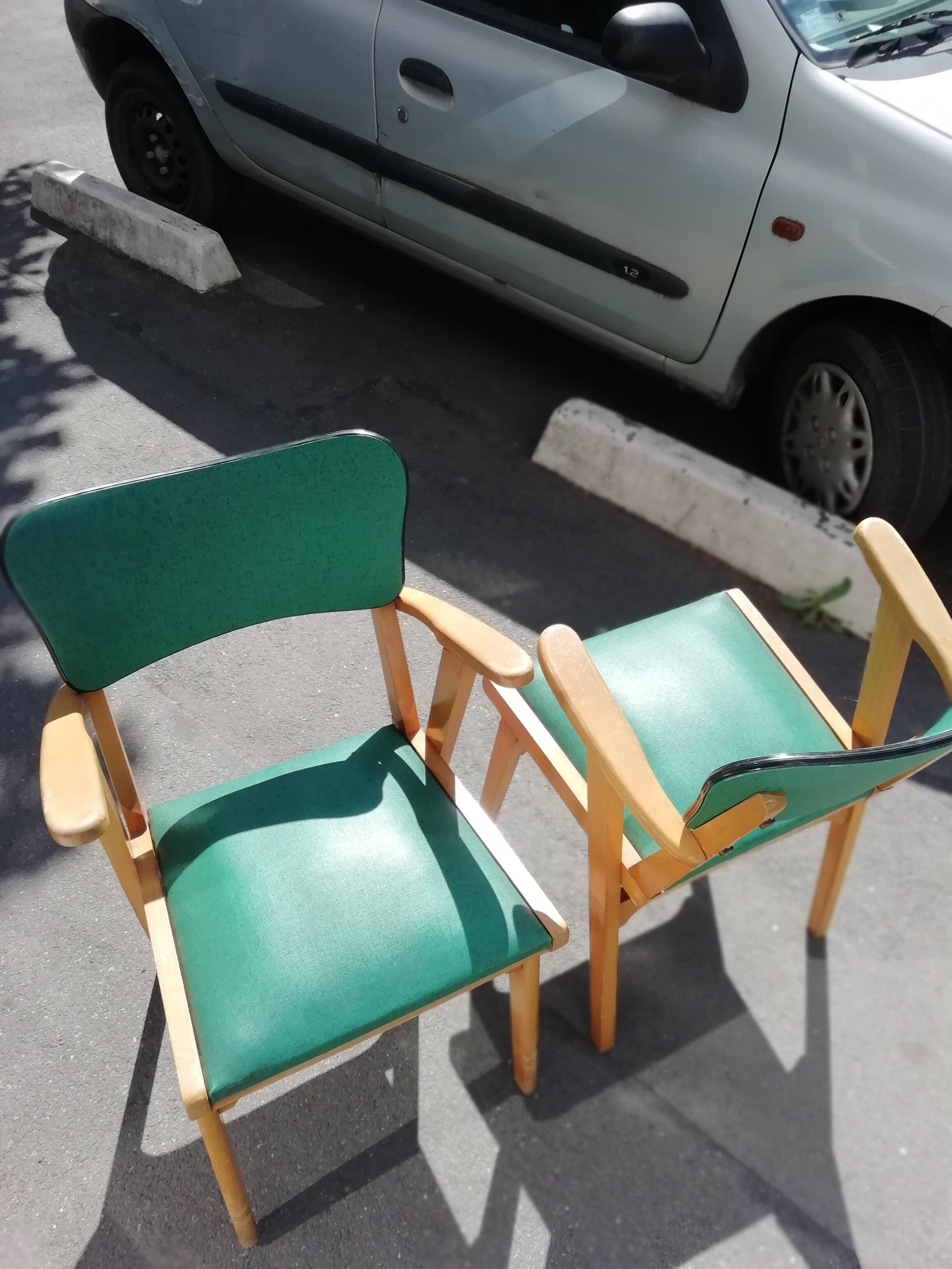 Pair of vintage 60s green armchairs