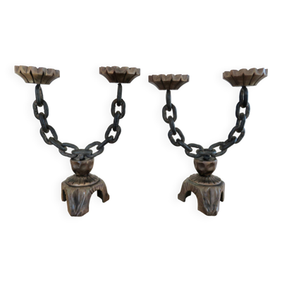 Paire de bougeoirs brutalistes, années 30