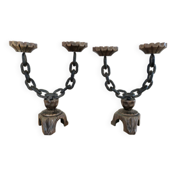 Paire de bougeoirs brutalistes, années 30