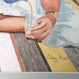 Watercolor portrait Tea time 1970