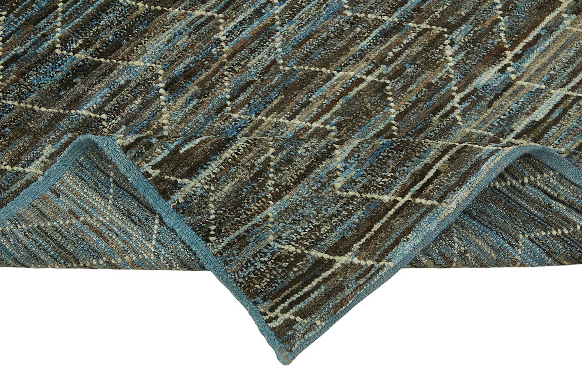 Handwoven Turkish Rustic 90 cm x 320 cm Blue Wool Runner Carpet