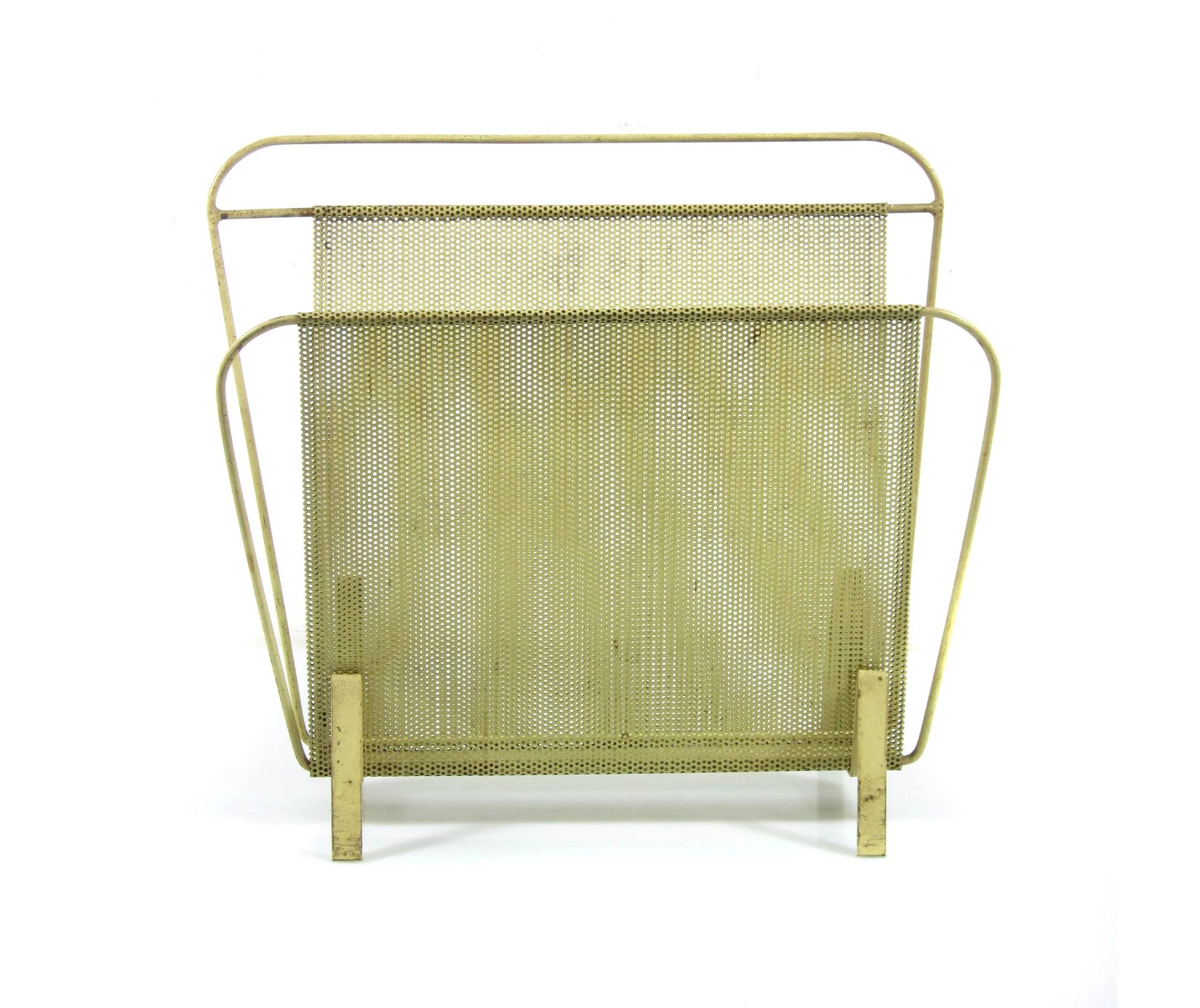 Compact yellow Mathieu Mategot 1960s magazine rack for Artimeta
