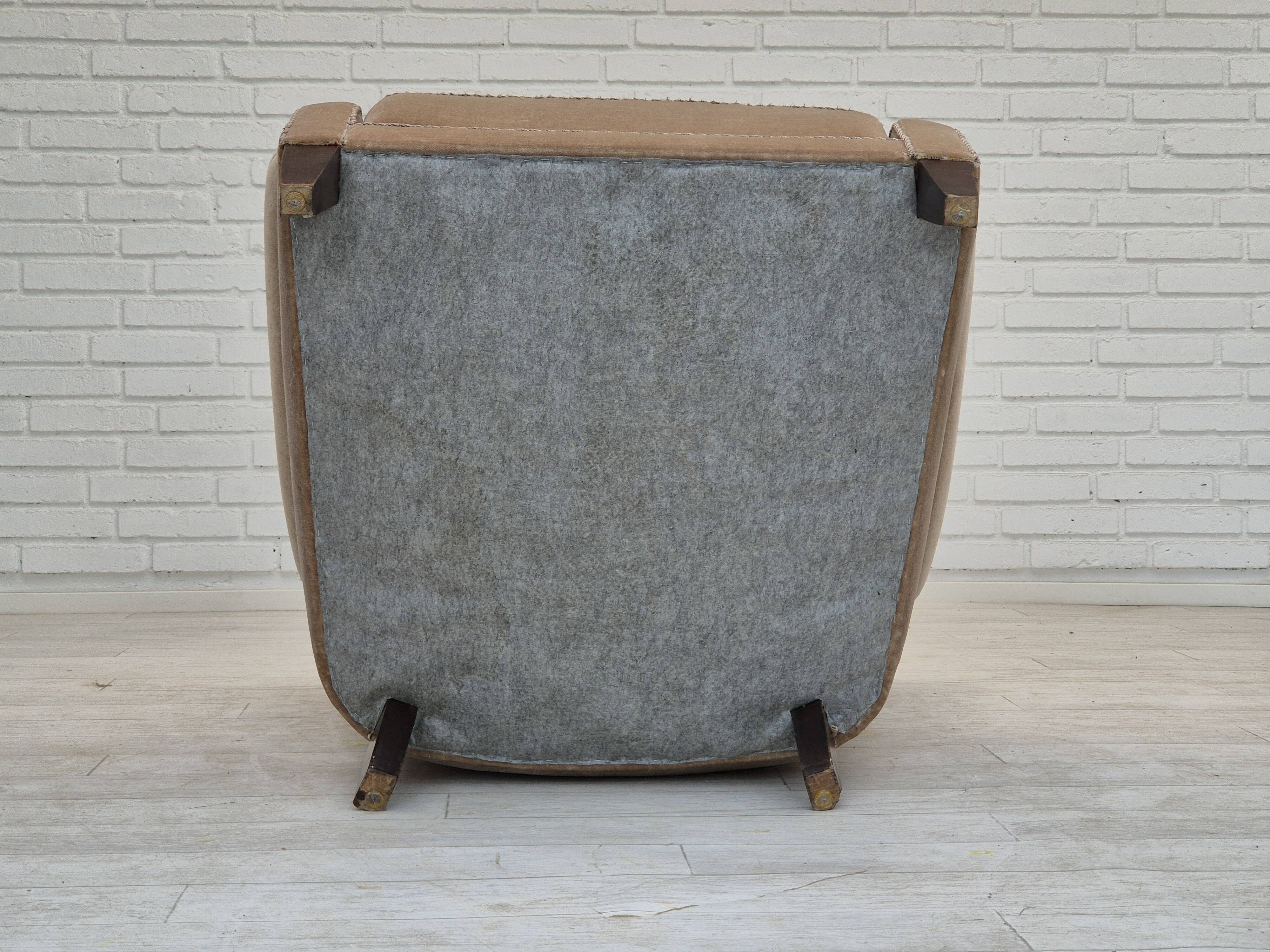 1970s, Danish highback armchair, original condition, furniture velour, bech wood.