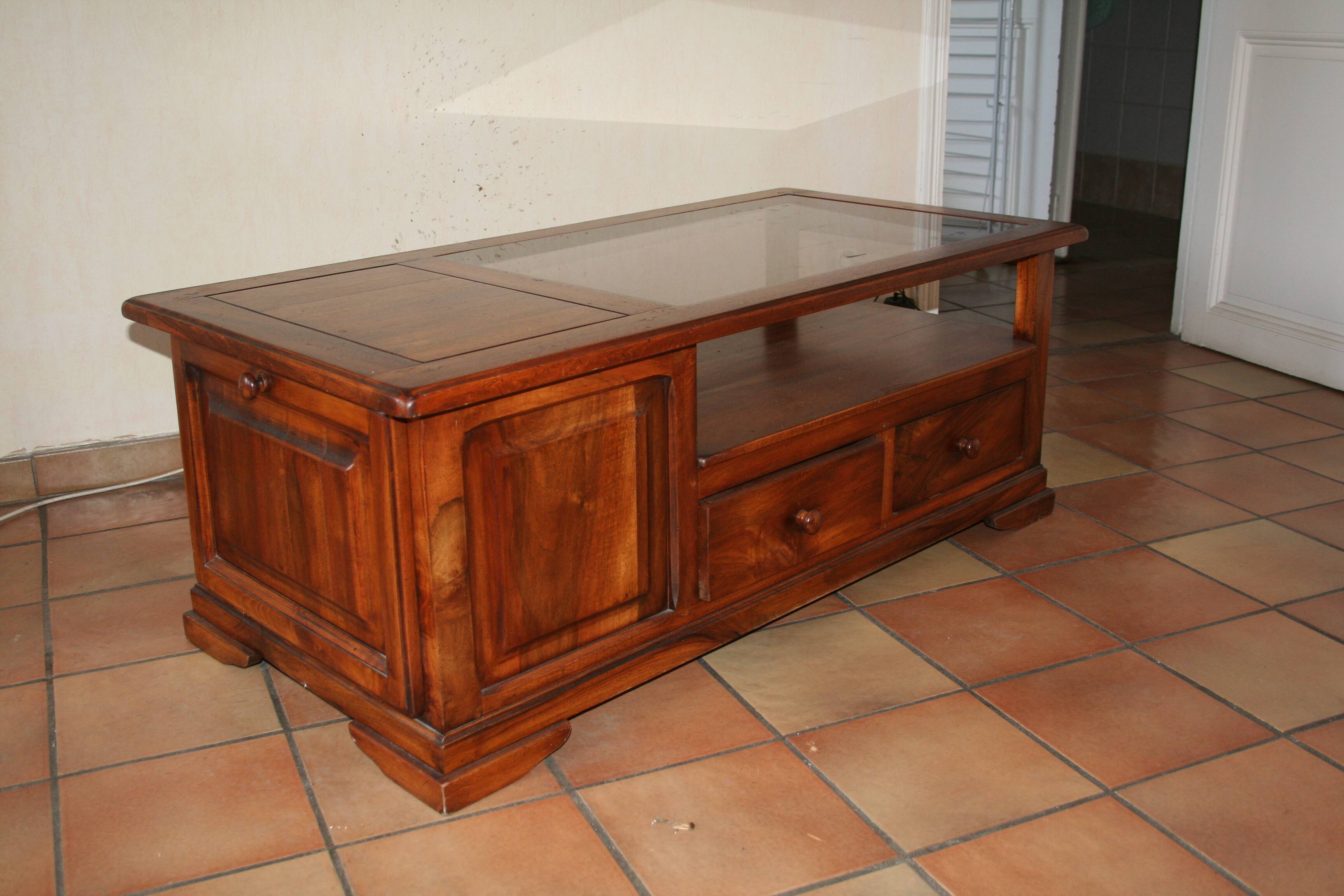 Solid wood coffee table signed "Doussiere"
