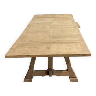 Very large solid oak table with integrated extensions