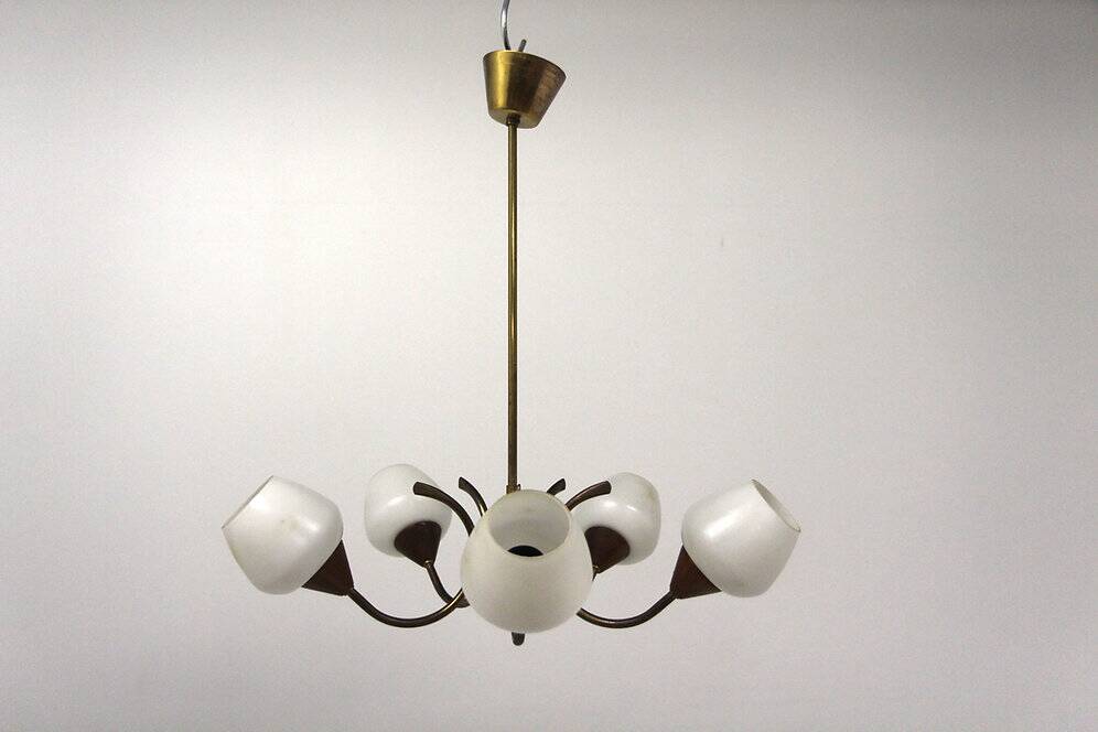 Scandinavian metal and glass pendant light, Sweden, 1950