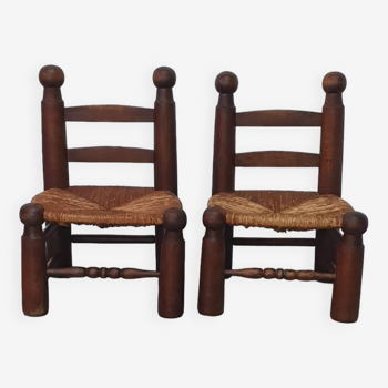 Pair of Charles Dudouyt straw chairs