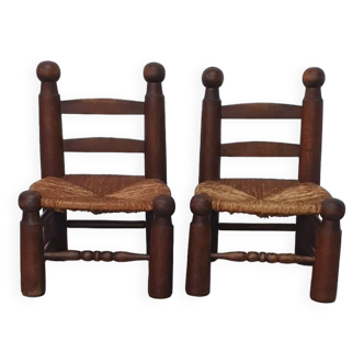 Pair of Charles Dudouyt straw chairs