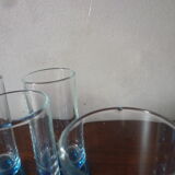 9 vintage champagne flutes with blue foot